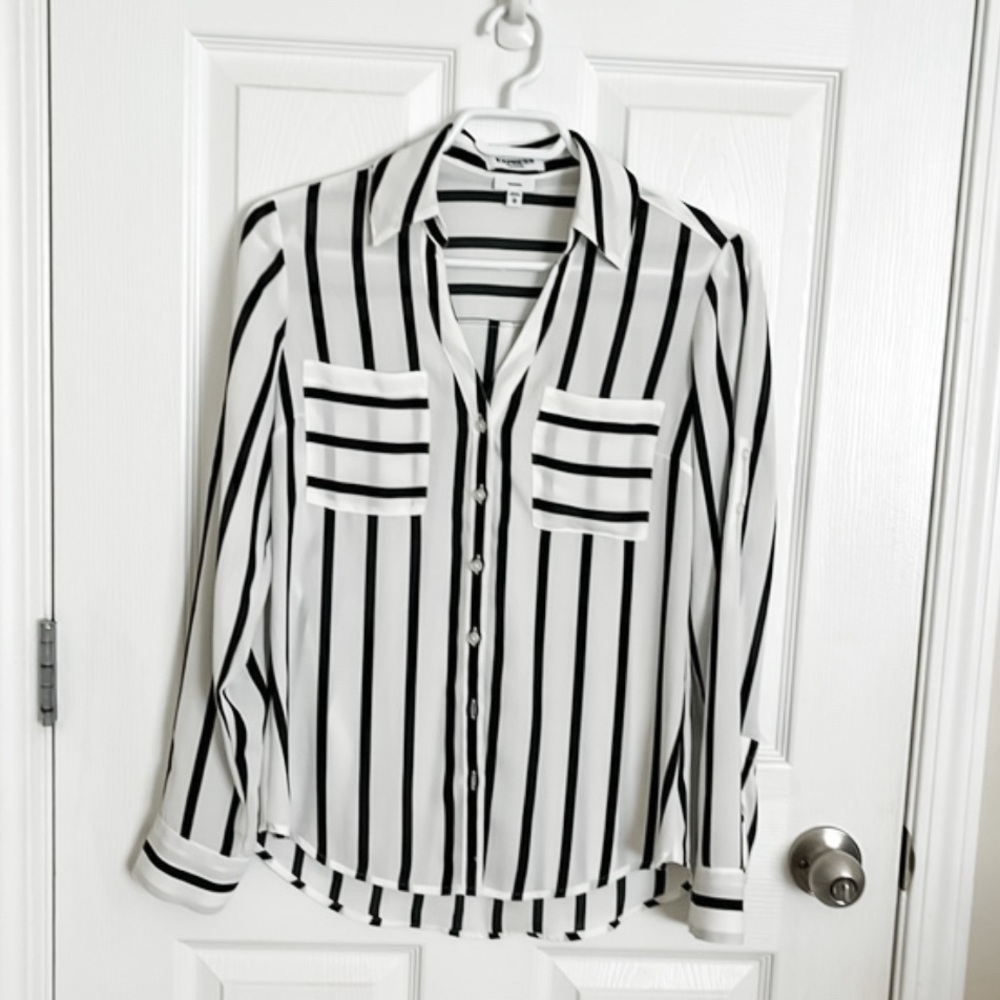Portofino Original Black & White Striped Blouse | Express | XS